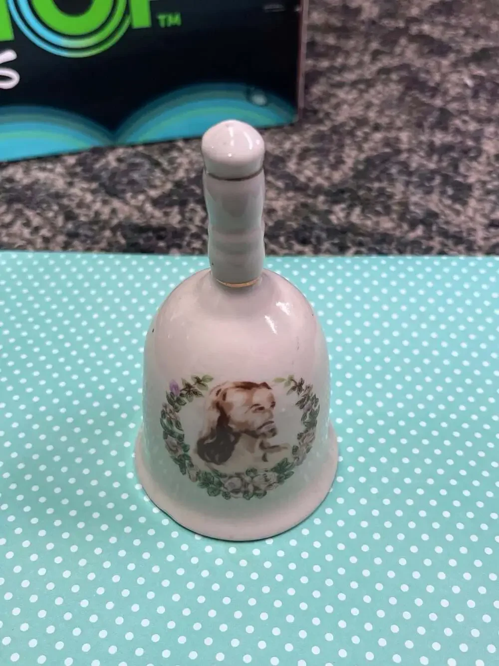 Vintage Religious Porcelain Bell Featuring Jesus Christ with Floral Wreath